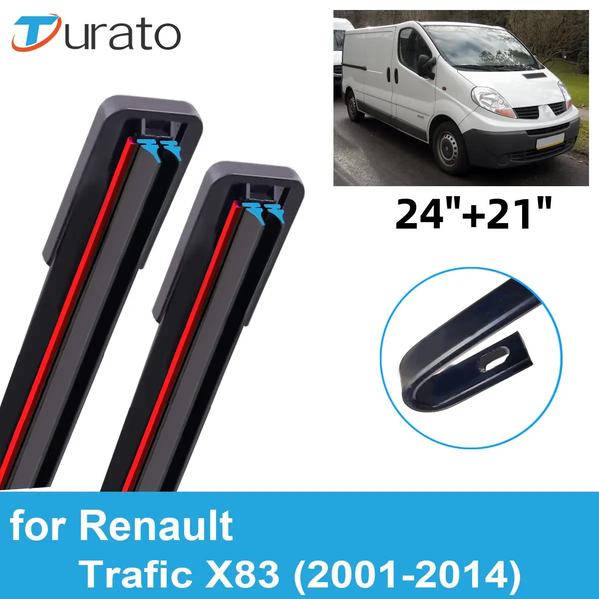 

2PCS Car Wiper Blades for 2001-2014 Renault Trafic X83 Front Windscreen Windshield Double Rubber Car Accessories 2012 2013 2014