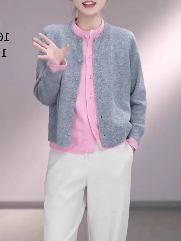 통근용 슬림핏 롱 스웨터 울 니트 스웨터 패셔너블한 컬러 블록 심플 디자인 가을 여성용 아우터웨어