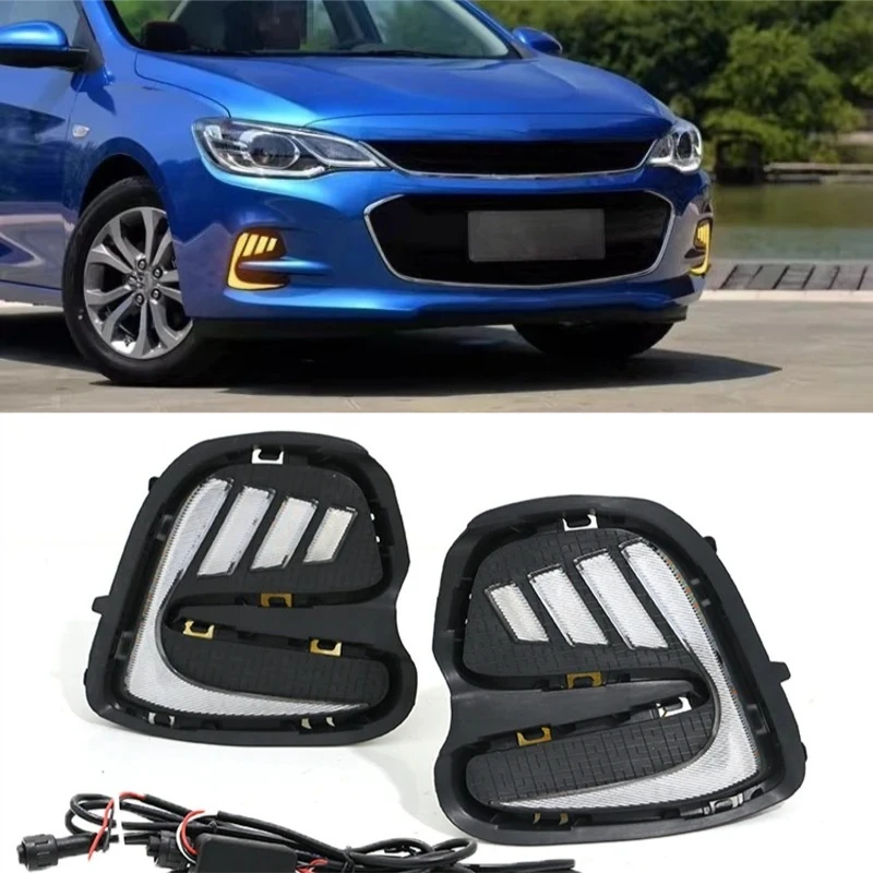 For Chevrolet Cavalier Onix 2016 2017 2018 2019 LED Daytime Running Lights Yellow Dymanic Turn Signal Front Fog Lamp Daylights