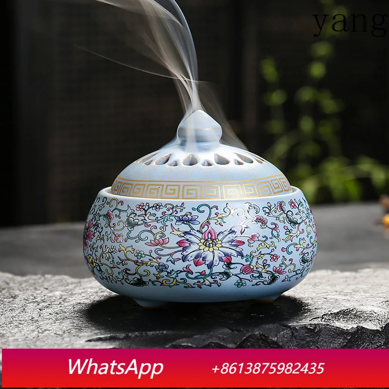 

LTT ceramic incense burner enamel color intertwined lotus flower plate incense burner household aromatherapy burner