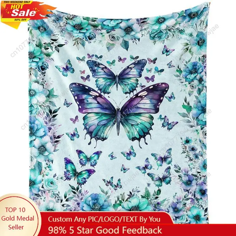 

60x80inch 900g Flannel Blanket Soft Comfortable Bed Blanket Flannel Cute Butterfly Theme Plush Animal Green Custom blankets