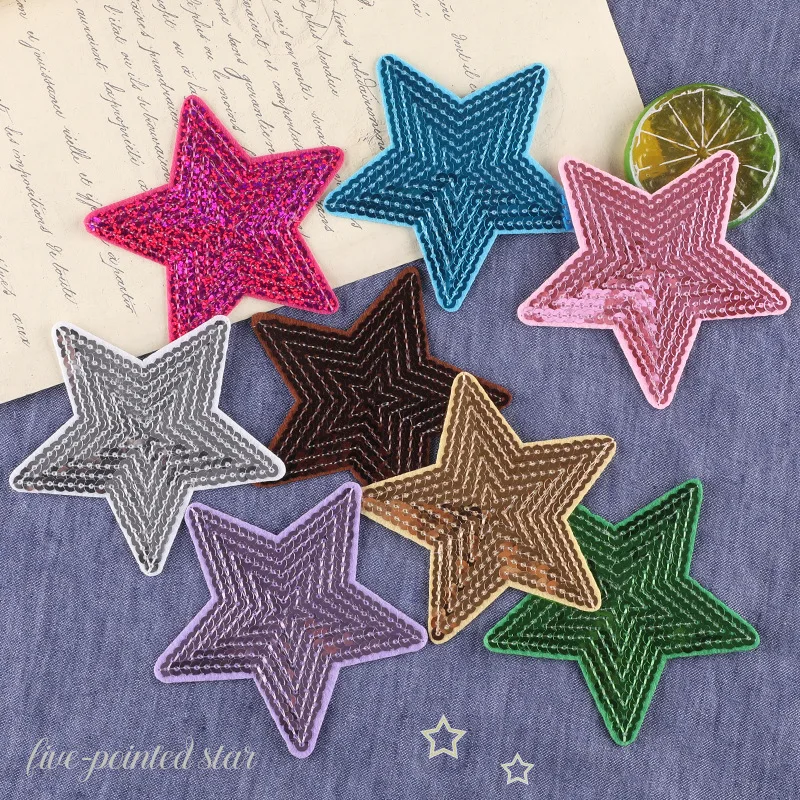 5pcs Sequins Star Patches Embroidery Diy Iron On Clothes Bag Jeans Apparel Decoration Appliques Sewing Clothing Repair Holes