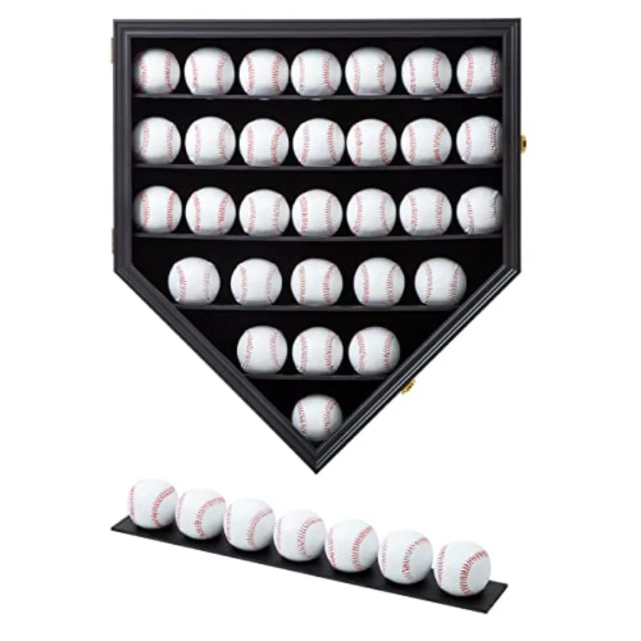 

Baseball Display Frame Case Baseball Shadow Box Wall Cabinet Baseball Holders for 30 Balls Display with Lockable Anti Fade UV P