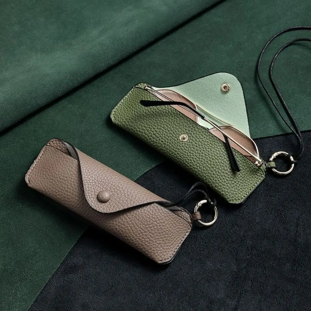 Retro PU Leather Glasses Bag With Lanyard Portable Sunglasses Box Storage Bag Anti Pressure Protective Cover