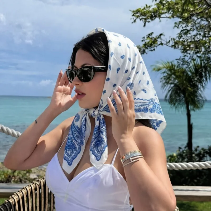 

Women Scarf Silk Hijab Female Headscarf Shawls Wraps Neckerchief Ribbon Bandana Luxury Brands Foulards Hair Bands Designer