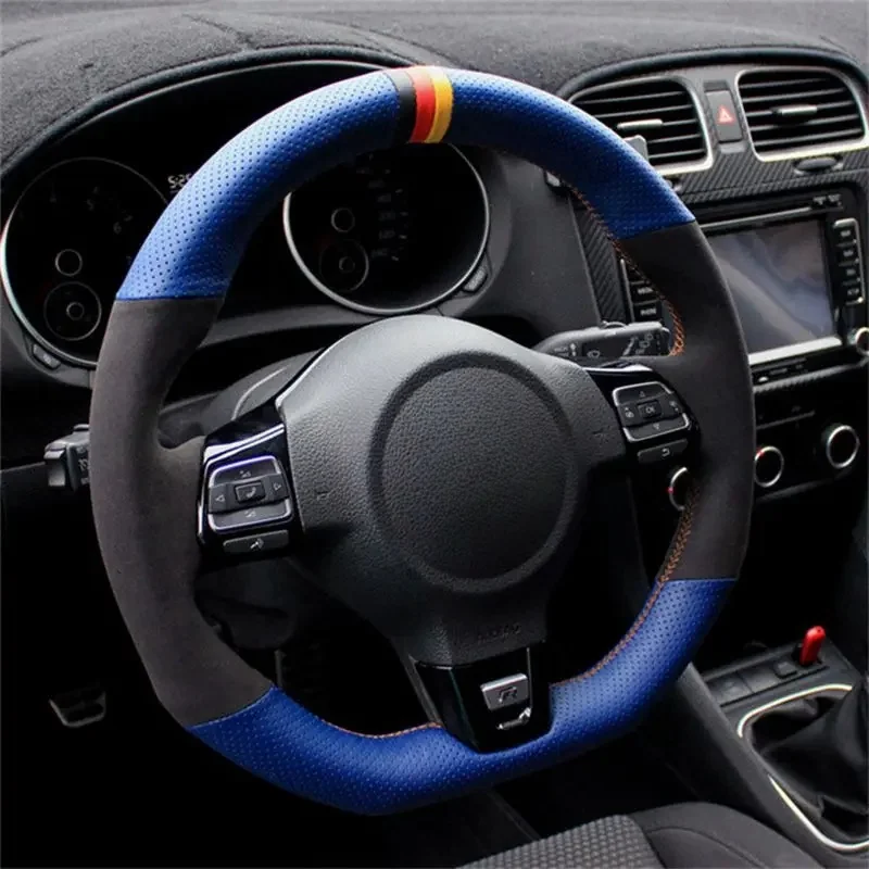 Car Steering Wheel Cover Wearable Black Suede Leather For VW Polo GTI Scirocco R Passat CC R-Line 2010 Volkswagen Golf 6 GTI MK6