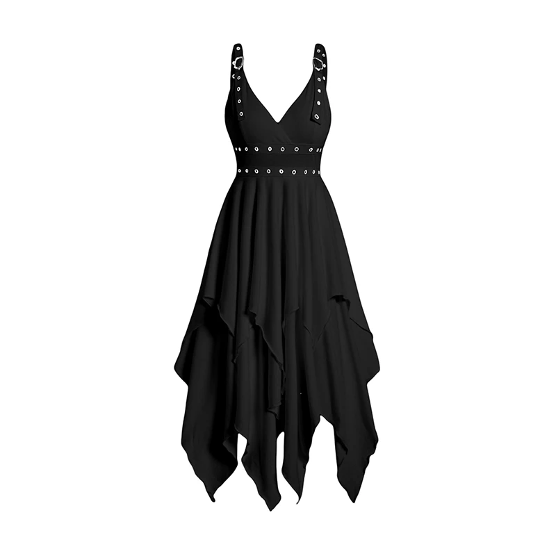 

Женское платье Dressfo, однотонное многослойное платье с люверсами и глубоким вырезом, ампирная талия, регулируемый ремень, асимметричное платье миди