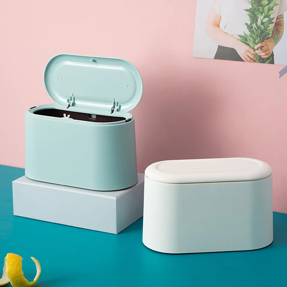 

Simplicity Mini Desktop Trash Can Press Cover Garbage Bin Waste Container Small Size Space-Saving White Environmentally