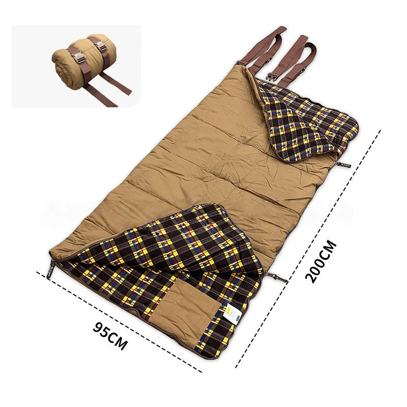 Verdickter, verbreiterter Hohlschlafsack aus Baumwolle mit Kissen, warmer Winter-Outdoor-Camping-Reiseschlafsack für kaltes Wetter – Detail 5