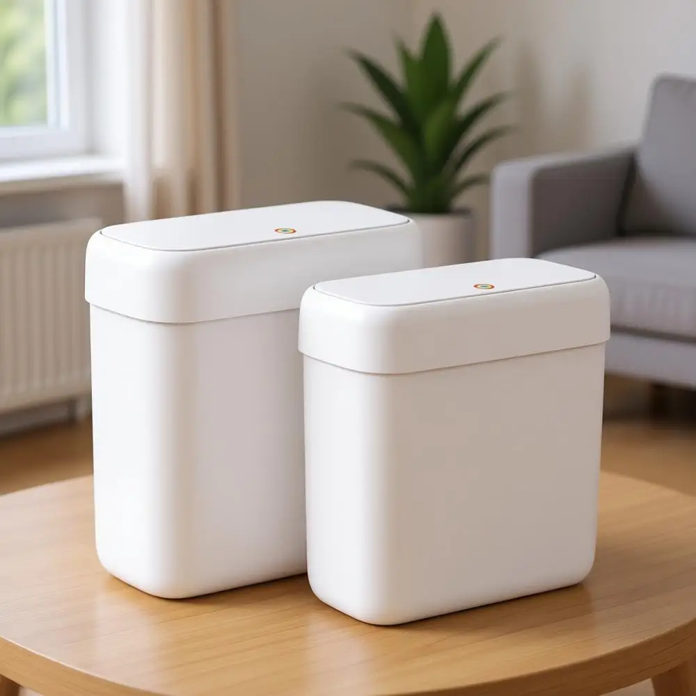 

Набор из 2 узких мусорных баков для ванной комнаты с крышками, 3,2 и 2,6 галлона, идеально подходят для дома и офиса, белые