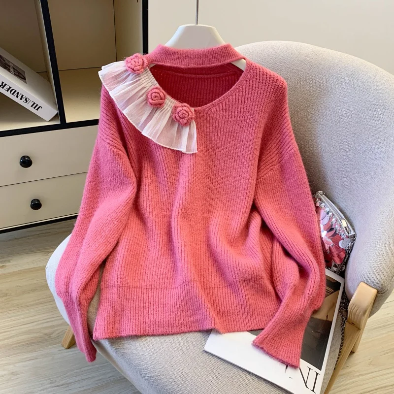 البرتقال 3D زهرة الربط الجوف خارج Ne شنقا Batwing Sve تصميم فريد سترة الخريف الشتاء المرأة طويلة Sve طاقم...