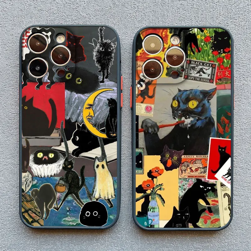 New Cute Black Cat Graphic Montage Phone Case For iPhone 14 