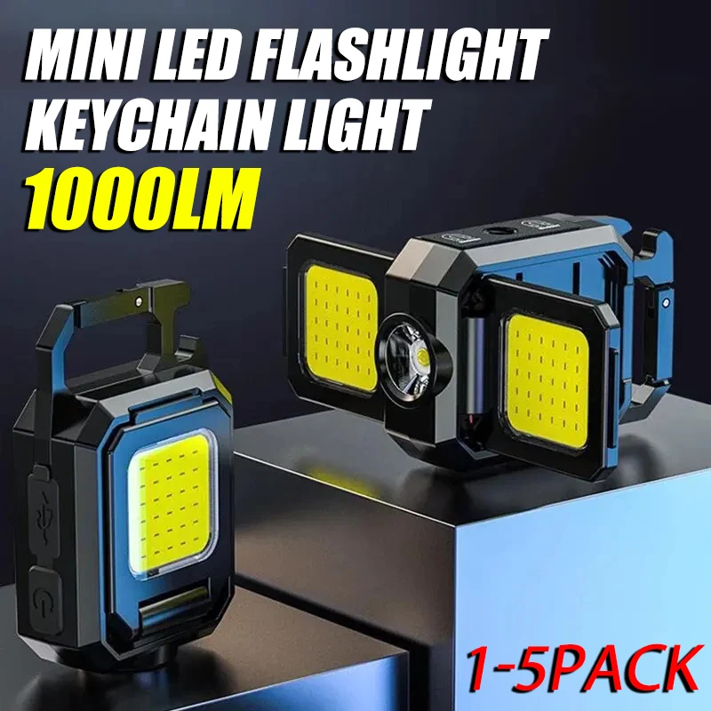 

1000LM COB LED Mini Flashlight XPE Pocket Work Light USB Rechargeable Keychain Torch Magnet Waterproof Emerency Camping Lantern