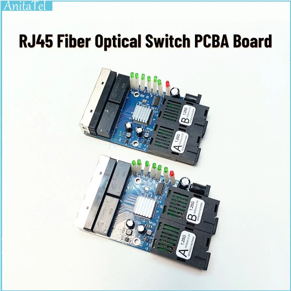 1Pcs 24V Reverse POE Pcbafast Erheet 2F4E 10/100M Ethernet 2 Port SC 25KM 4 UTP RJ45 Fiber Optical Switch PCBA Board