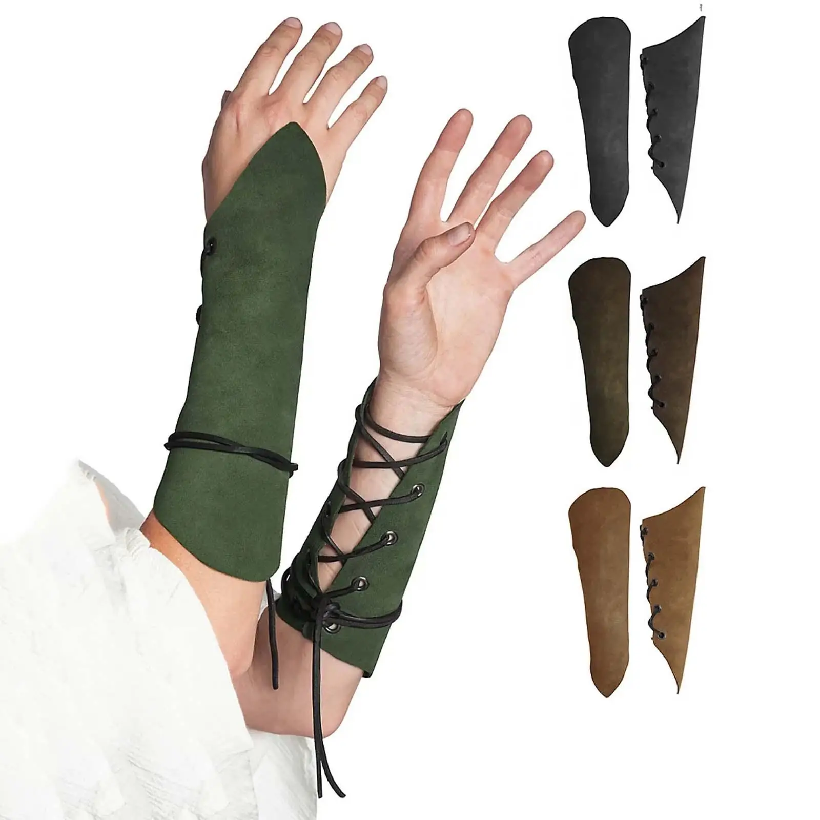 Pair of Arm Guards Unisex Adult Adjustable Costume for Men Women Halfcuff Retro Gloves Gauntlet Wristband for Cosplay Halloween