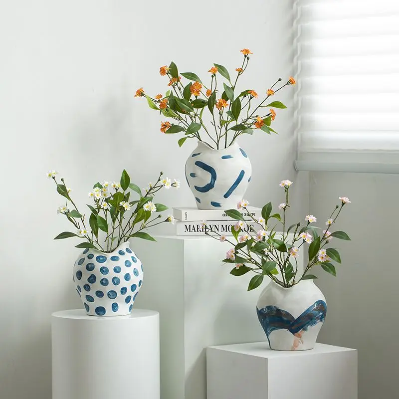 Simple Splash Ink Ceramic Flowers Hydroponic Vase Hotel Shop Decorative Art Irregular Floral Vase Crafts Interior Ornament Decor