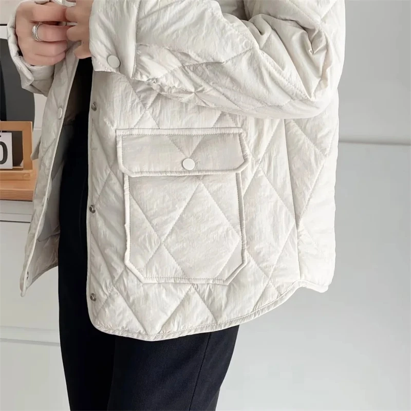 Roupas acolchoadas de algodão outono inverno novo casaco solto oversize parka feminina manga longa único breasted bolsos feminino outwear