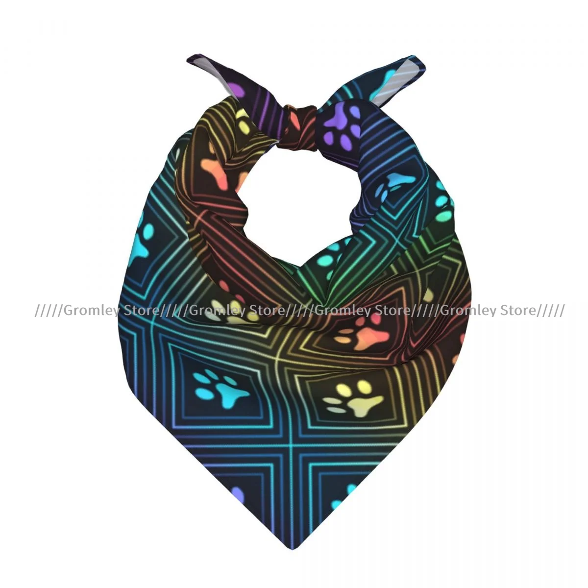 

Square Scarf Women Cute Paw Diamond Shaped Rhombus Geometric Print Bandana Headscarf