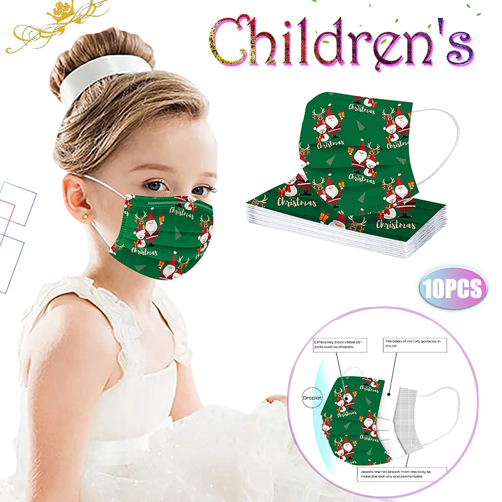 10 قطعة أقنعة عيد الميلاد للأطفال المطبوعة الكرتون عطلة حفلة المتاح عيد الميلاد المحمولة العملي قناع شعبي الاحتفال #1