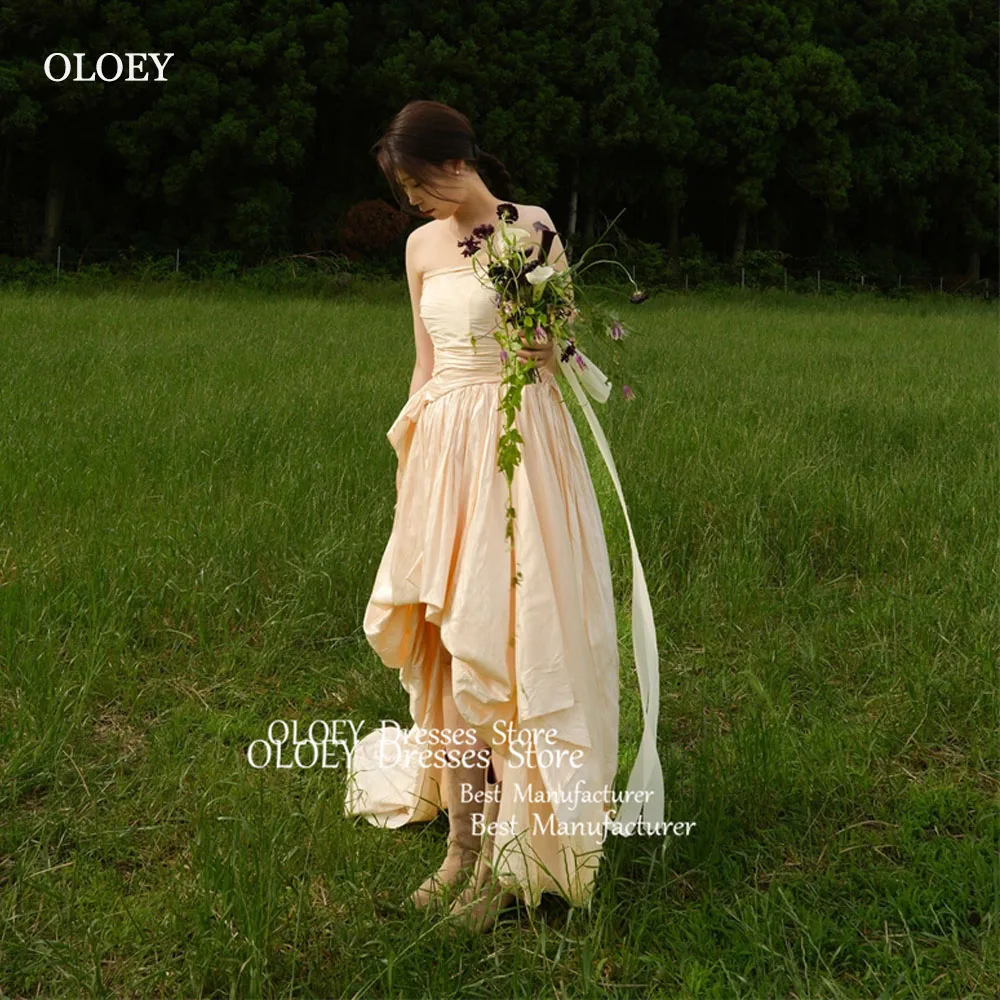 

OLOEY Simple Garden Country A Line Korea Wedding Dresses Photoshoot Short Front Long back Bridal Gowns Corset Back Plain