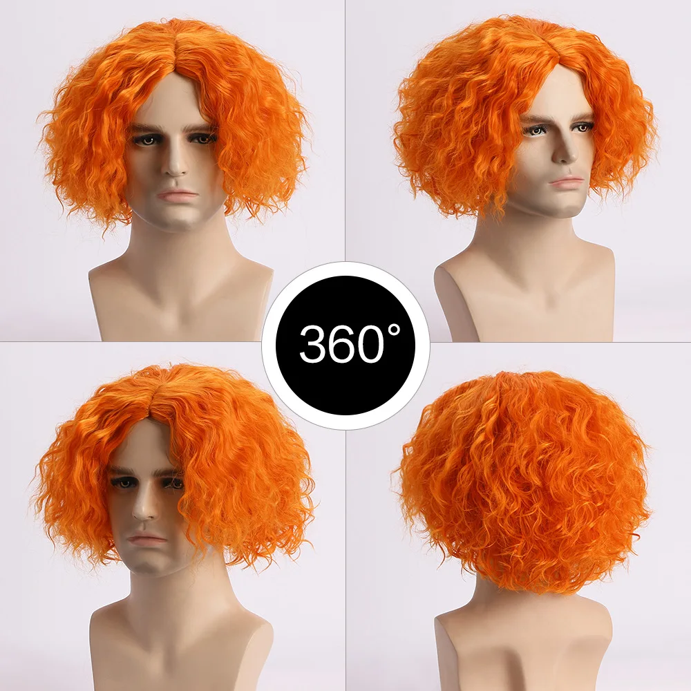 Synthetic Short Orange Curly Wave Wigs Anime Men Cosplay Hair Heat Resistant Wig for Daily Party Fake Hair