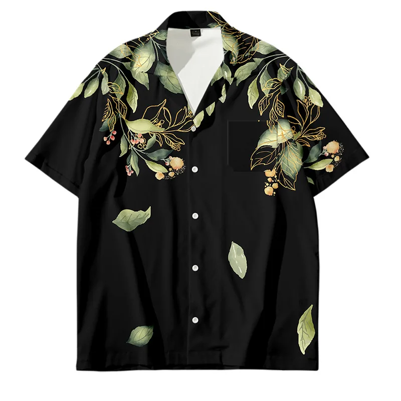 New Casual Short Sleeve Shirts for Men And Women Leaves Painting  Hawaiian Vintage Summer Streetwear