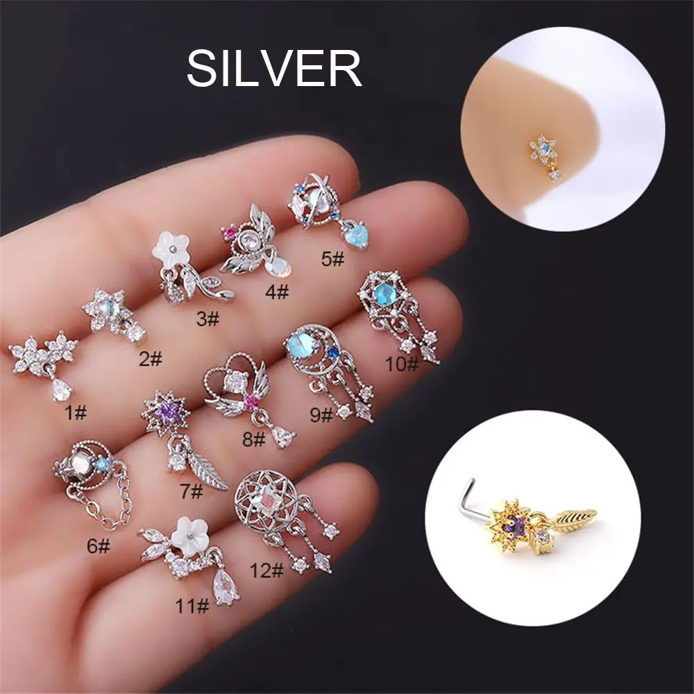 Fashion Men Women Colorful Jewelry Nose Nails Nose Rings Body Piercing L Dangle Nose Studs