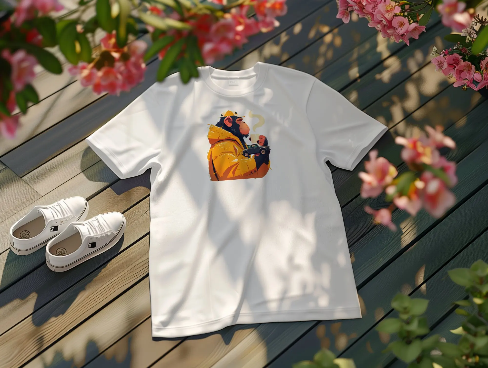 

Cars and Coffee Monkey T Shirt Casual Car Enthusiast Apparel Fun Design for Lovers