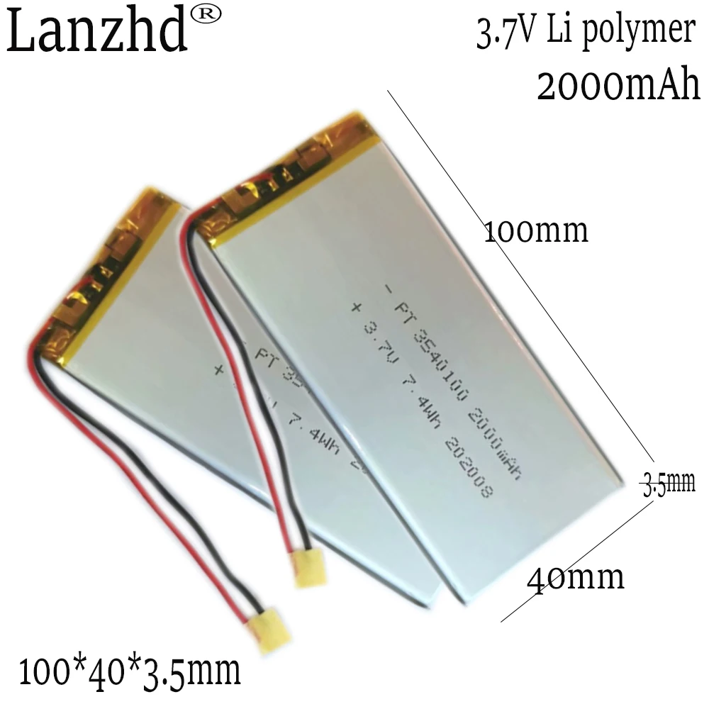 

1-10pcs 3540100 3.7V 2000mAh Lipo Polymer Lithium Battery Cells For MP3 GPS Navigator DVD Camera Power Bank Tablet PC Laptop