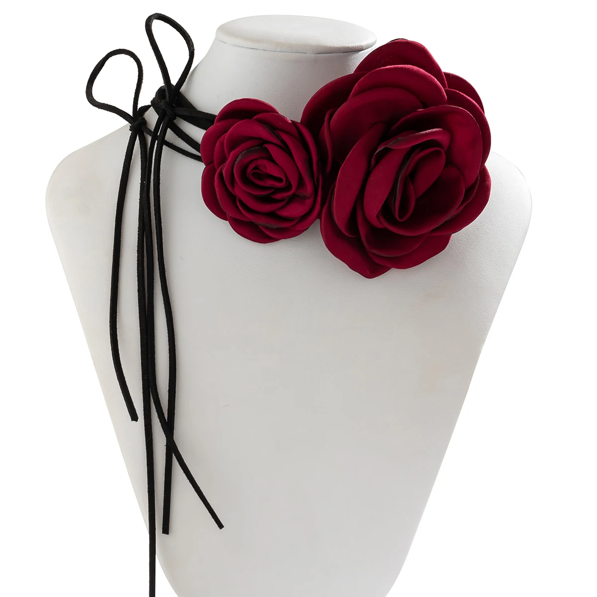 IngeSight.Z 2 Pcs/Set Elegant Big Rose Flower Choker Necklace Women Gothic Korean Velvet Long Rope Adjustable Clavicle Chain