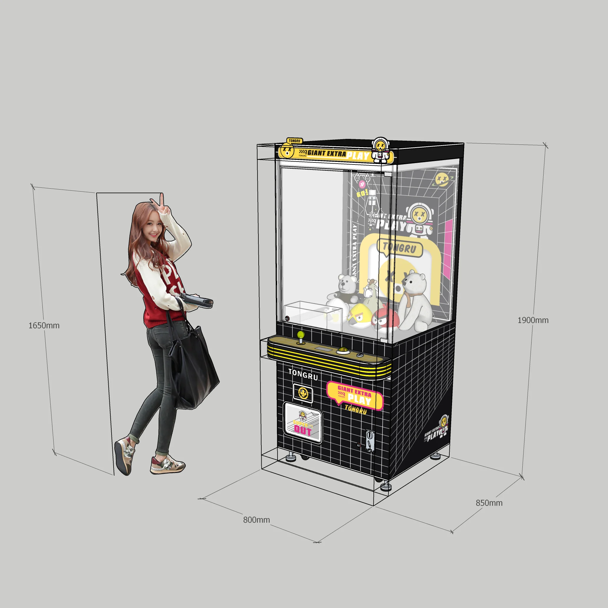 Brazil Black Game And Gift Hall Double Doll Crane Machine Coin Operated Interactive Crane Machine for Indoor Sport Amusement