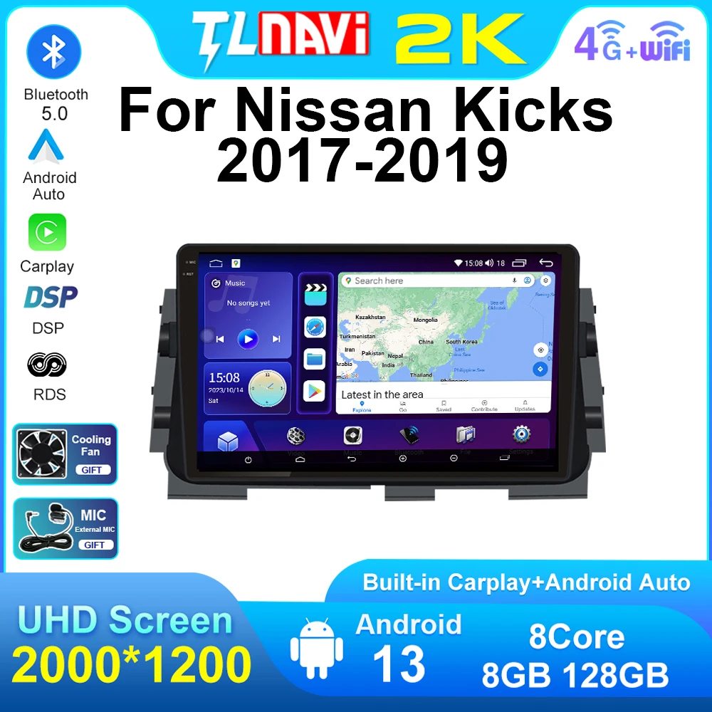 2K Screen For Nissan Kicks Micra P15 2017 2018 2019 Car Radio Carplay Android Auto GPS Navigation Multimedia Stereo Player