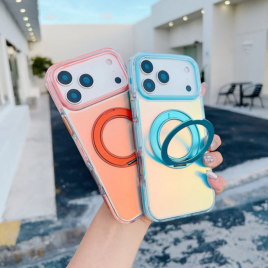 

360°Rotating Bracket Anti-Drop Color Change Case For iPhone 12 13 14 15 16 17 Pro Max Plus Stand Magnetic Wireless Charge Cover