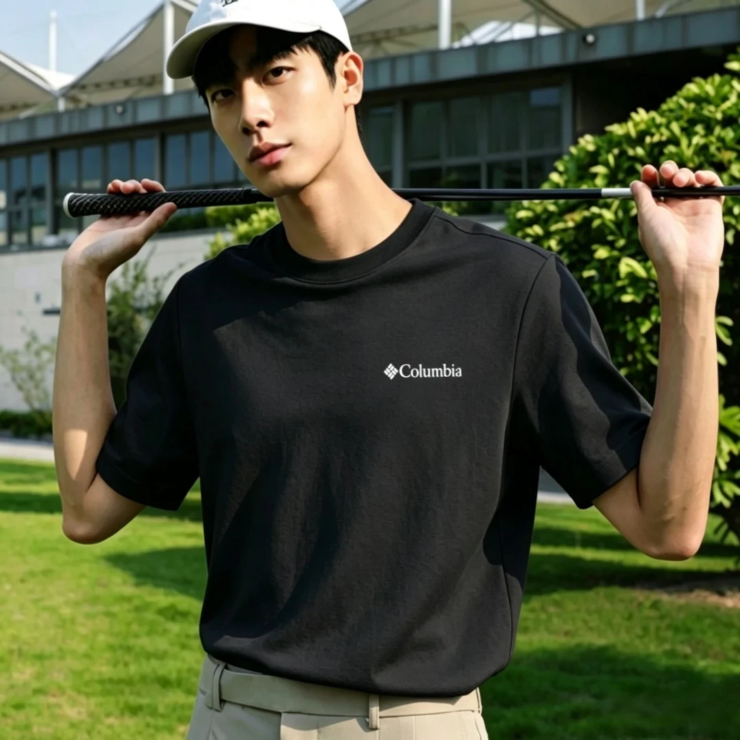 T-shirt de golf de luxe pour homme, 100 % coton pur, col rond, manches courtes, broderie logo, collection été 2026, marque haut de gamme