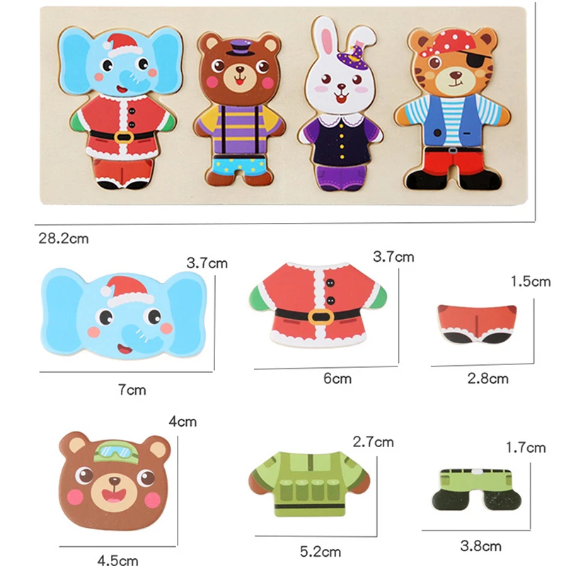 Elephant Bear Change Clothes Children\'s Early Education Wooden Jigsaw Puzzle Dressing Game Baby Puzzle Toys For Children Gift