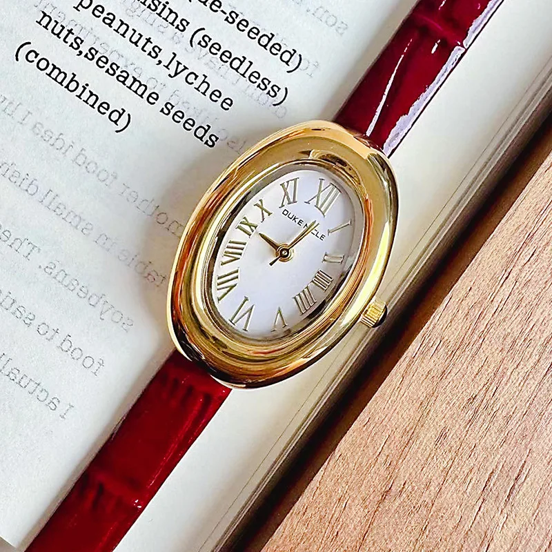 Exquisite Women'S Wristwatch, New Oval Shape, Leather Strap, Vintage Style, Elegant Women'S Wristwatch, Suitable For Women.