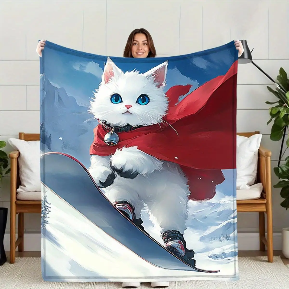Snow floor skiing cape pattern Flannel printed blanket suitable for all seasons suitable for living room office sofa and travel