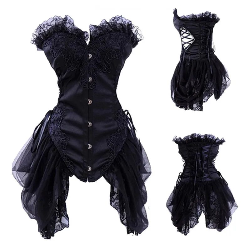 Women Wingler Vintage Mesh Sexy Black Elegant Lace Overbust Gothic White Victorian Bustier Corset Waist Trainer Burlesque Corset