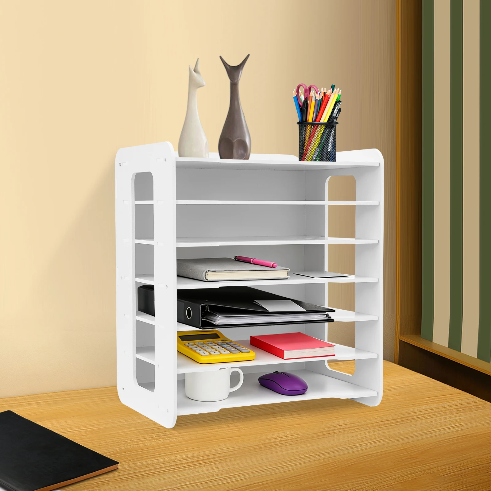 

7-уровневый белый органайзер для файлов, настольный лоток для писем, сортировщик бумаги, 34x25x39 см, офисный держатель для документов, многослойная стойка для литературы