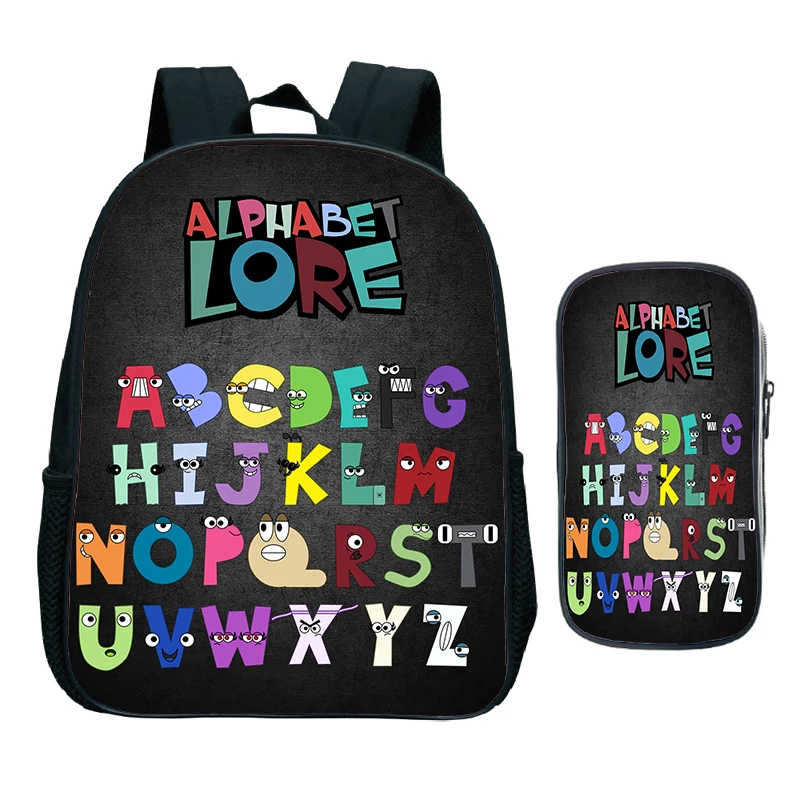 Kids 2pcs Set Backpack Alphabet Lore Print School Bag for Preschool Boys And Girls Kindergarten Backpack Waterproof Bookbag Gift