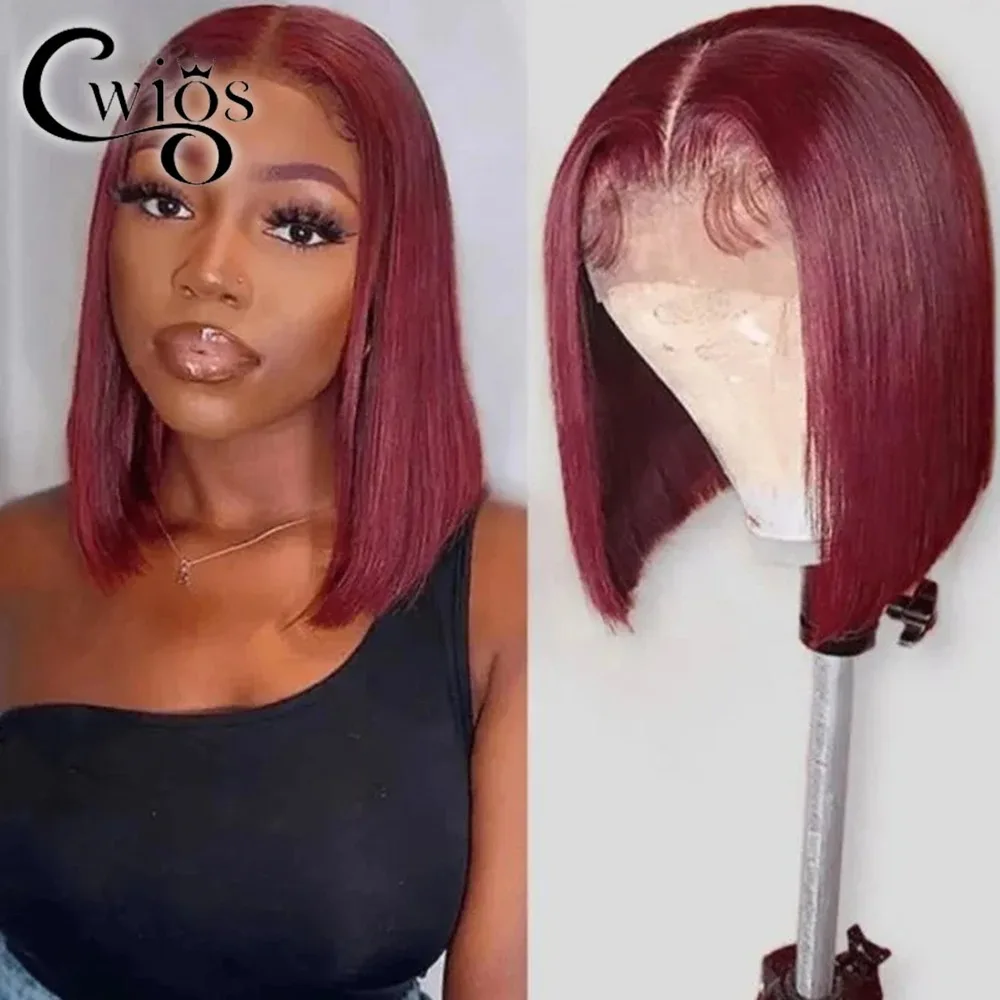 

CWIG Short Cut Bob Burgundy 180 Density Synthetic Lace Wig for Women Glueless Baby Hair Heat-resistant Fiber Queen Cosplay Daily