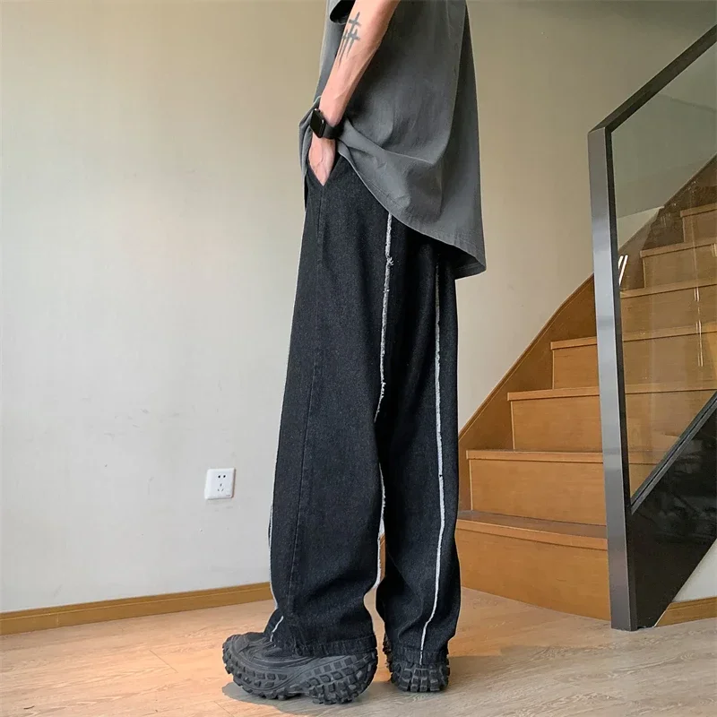 2024 New Men Cargo Vintage Hip Hop Streetwear Jeans Wide Leg Pants Pockets Baggy Denim Trousers Skateboard Male Clothes C25