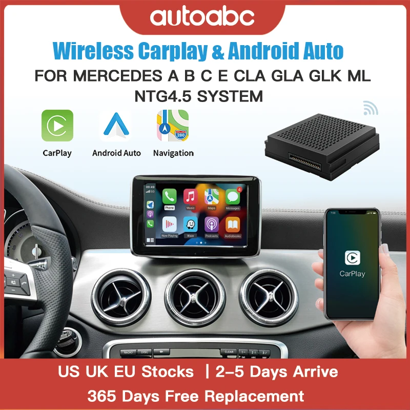 AUTOABC inalámbrico Carplay Android Auto para Mercedes Benz A B C E CLA GLA GLK ML NTG4.5 sistema Becker interfaz módulo de navegación