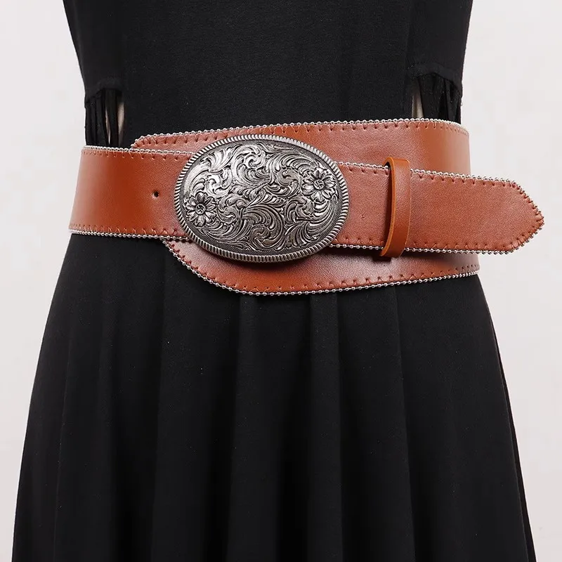 

Women's Fashion Vintage Buckle PU Leather Cummerbunds Female Dress Corsets Waistband Belts Decoration Wide Belt R505