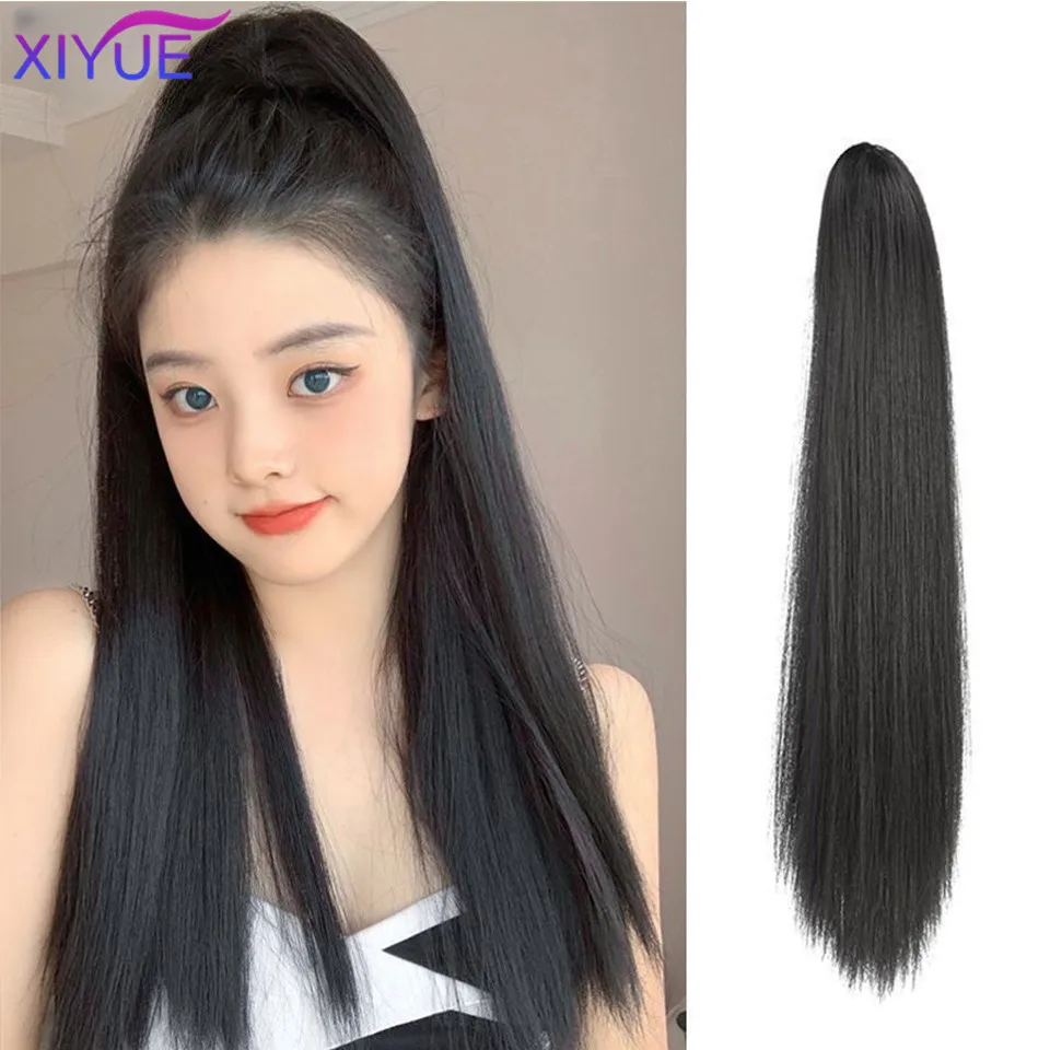 XIYUE  European and American wigs women\'s long straight hair claw clip ponytail braids natural and realistic claw clip style