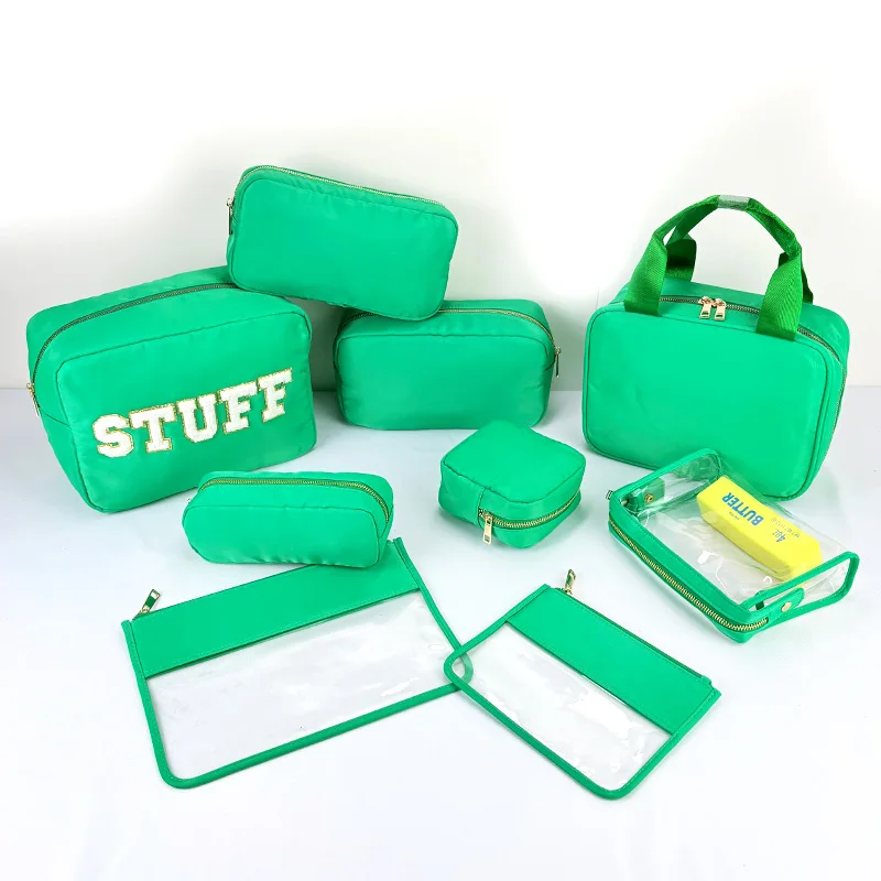 Fruit Green Nylon Waterproof Cosmetic Bag, Women's Cosmetic Storage Bag, Picnic Insulated Bag, Cooler Bag, Travel Storage Bag