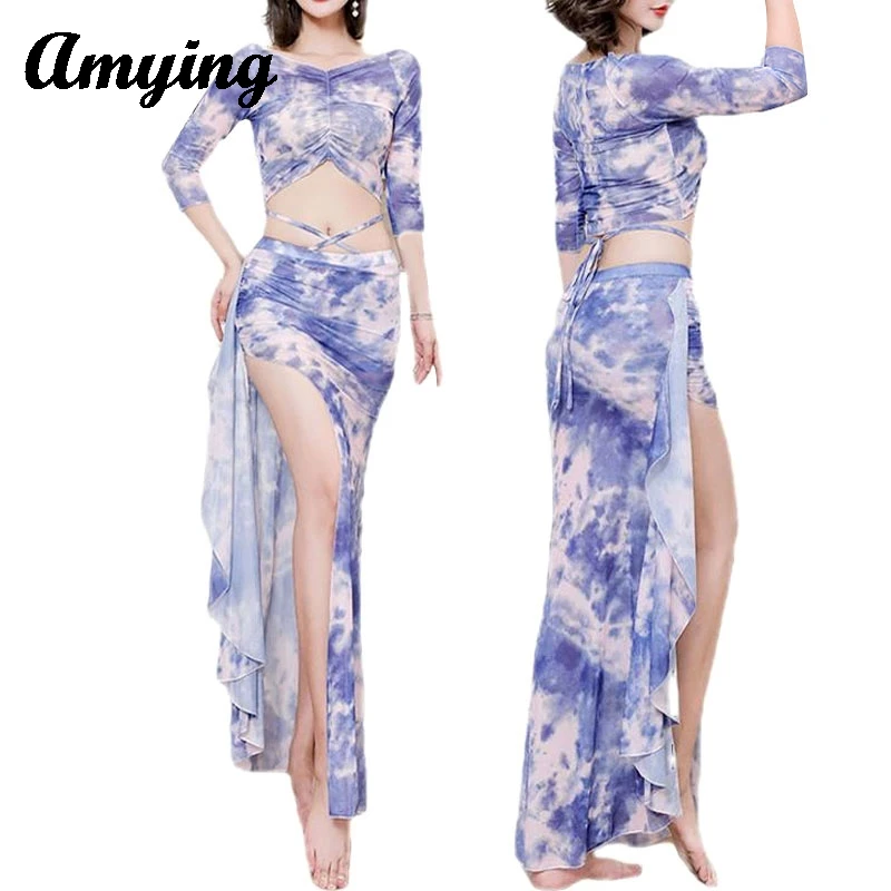 Sexy Buikdans Mesh Top + Split Rok Outfit Oosterse Indiase Dans Godin Split Rok Vrouwen Training Training Set