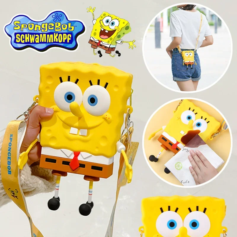 SpongeBob Women Bags Soft Silicone Wallets 3D Cartoon Cards Keys Purse Crossbody Shoulder Strap Handbag Female Waterproof Bags