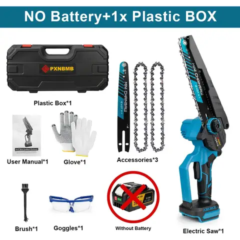 PXNBMB 브러시리스 전기 체인 톱 무선 전기 톱 목공 정원 가지 치기 목재 톱 도구 Makita 18V 배터리 핀 용
