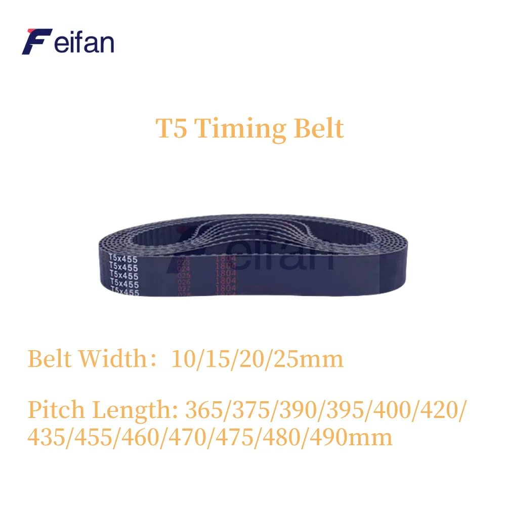 

Feifan 1pc-5pcs Metric Trapezoid T5 Timing belt Lp=365 375 380 390 395 400 410 420 425 430 435 440 445 450 ~ 490mm Width 10-25mm